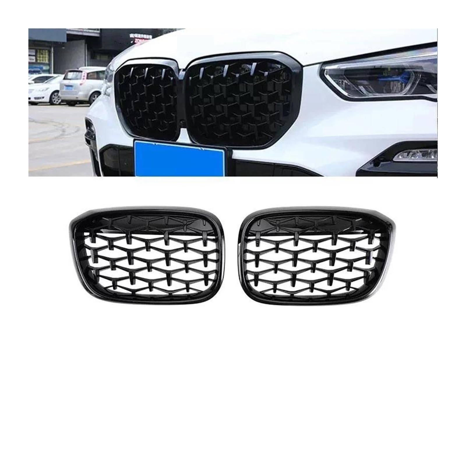 Kühlergrille Auto-Tuning Front Nieren Grills Grille Glanz Schwarz Für X3 G01 X4 G02 2019 2020 2021 Kühlergrill(18-21 GB Diamond) von MALTAY