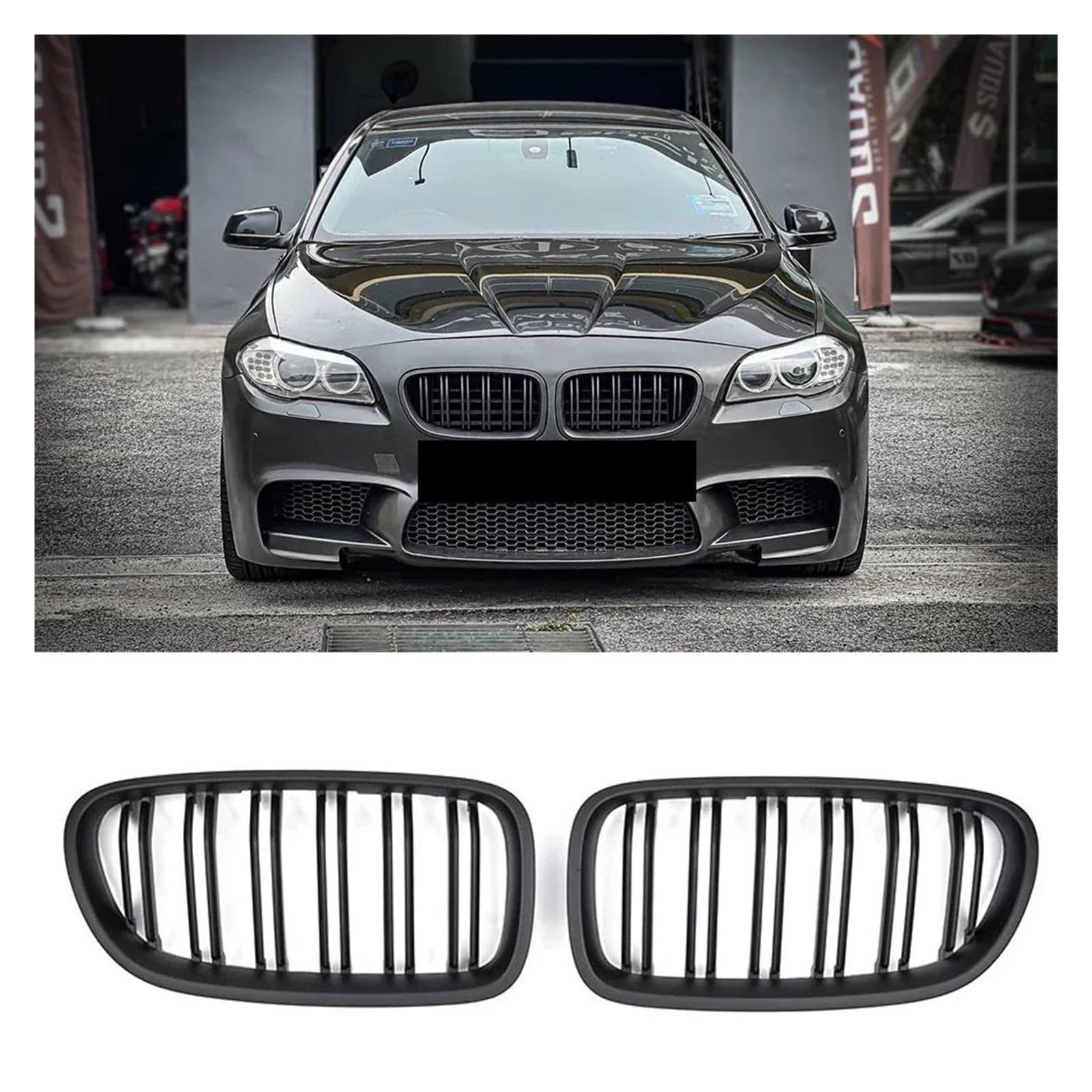 Kühlergrille Ersatzteil Auto Glänzend Schwarzer Nierengrill Doppellamellen-Renngrill Für 5er F10 F11 F18 520d 530d 540i 2010-2017 Kühlergrill(Matt-schwarz) von MALTAY