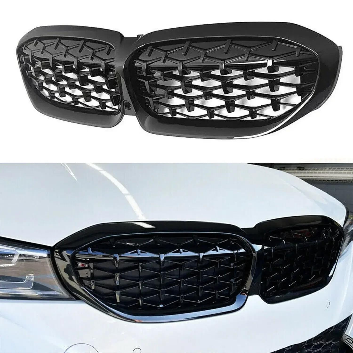 Kühlergrille Frontstoßstangenhaube Nierengrill Renngitter Ersatz Black Diamond Meteor Style Für G20 3er G20 G21 G28 2019-2022 Kühlergrill(D-Gloss Black) von MALTAY