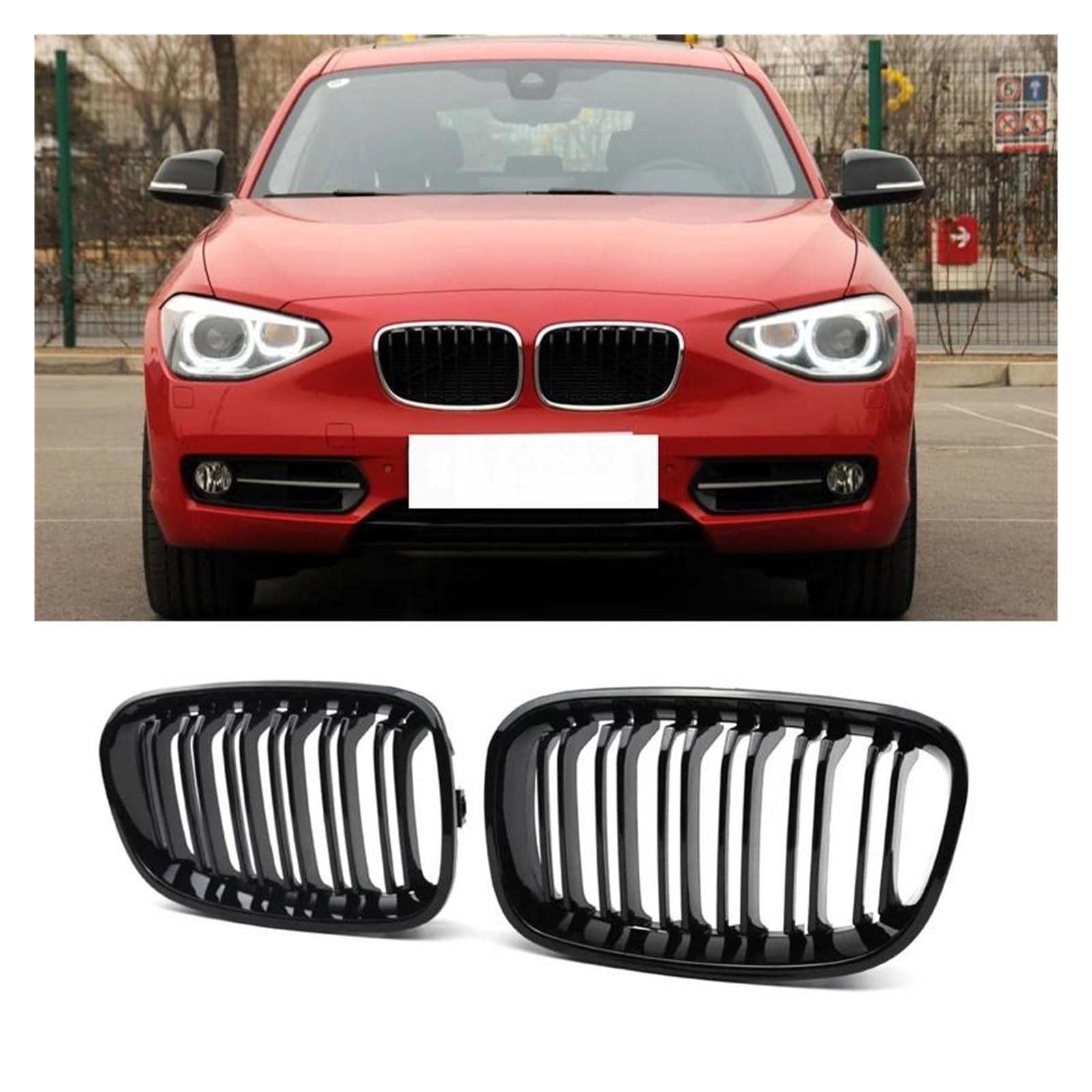 Kühlergrille Für 1er F20 F21 2011 2012 2013 2014 Auto Frontstoßstange Nierengrill Renngrill Ersatz Doppellamellen Schwarz Gitter Kühlergrill von MALTAY