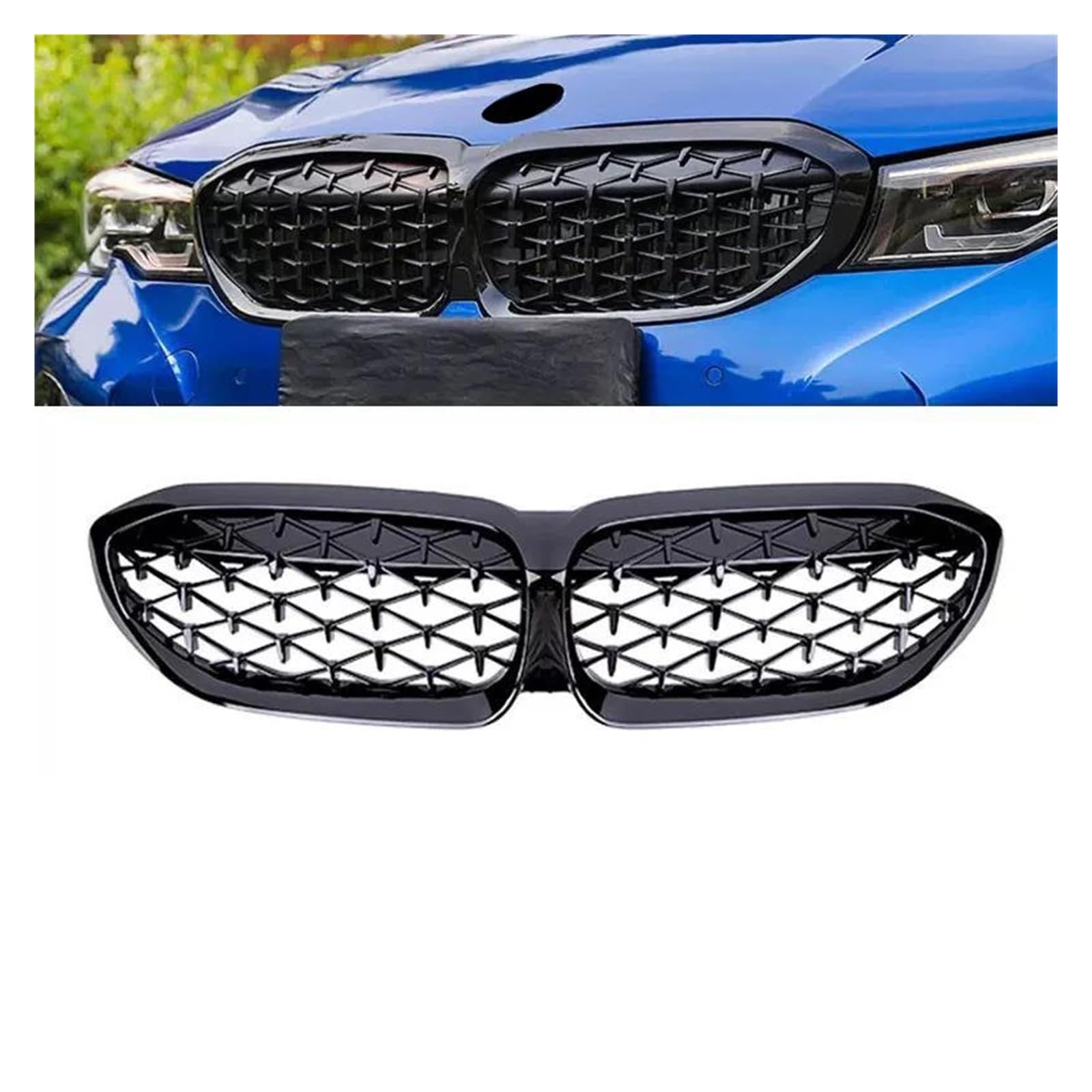 Kühlergrille Für 3 Serie G20 318i 320i M340i M3 2019 2020 2021 2022 2023 Kühlergrill SCHWARZ Diamant Front Niere Grill Sport Kühlergrill(19-22 GBlack) von MALTAY