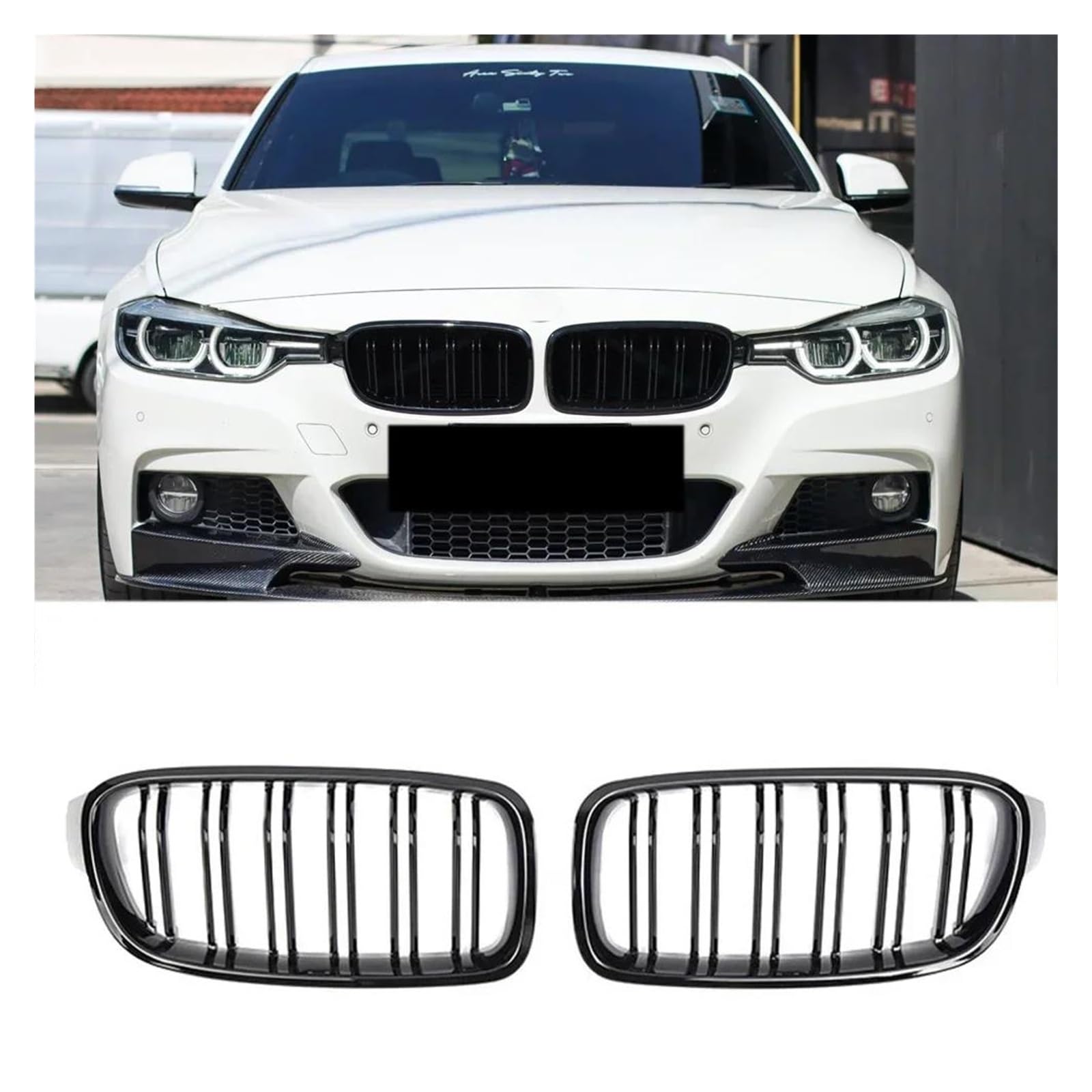 Kühlergrille Für 3er F30 F31 F35 2011-2019 Auto Kühlergrill Racing Front Sport Grill Glanz Schwarz Doppellamellen Nierengrill Kühlergrill(Glossy Black) von MALTAY