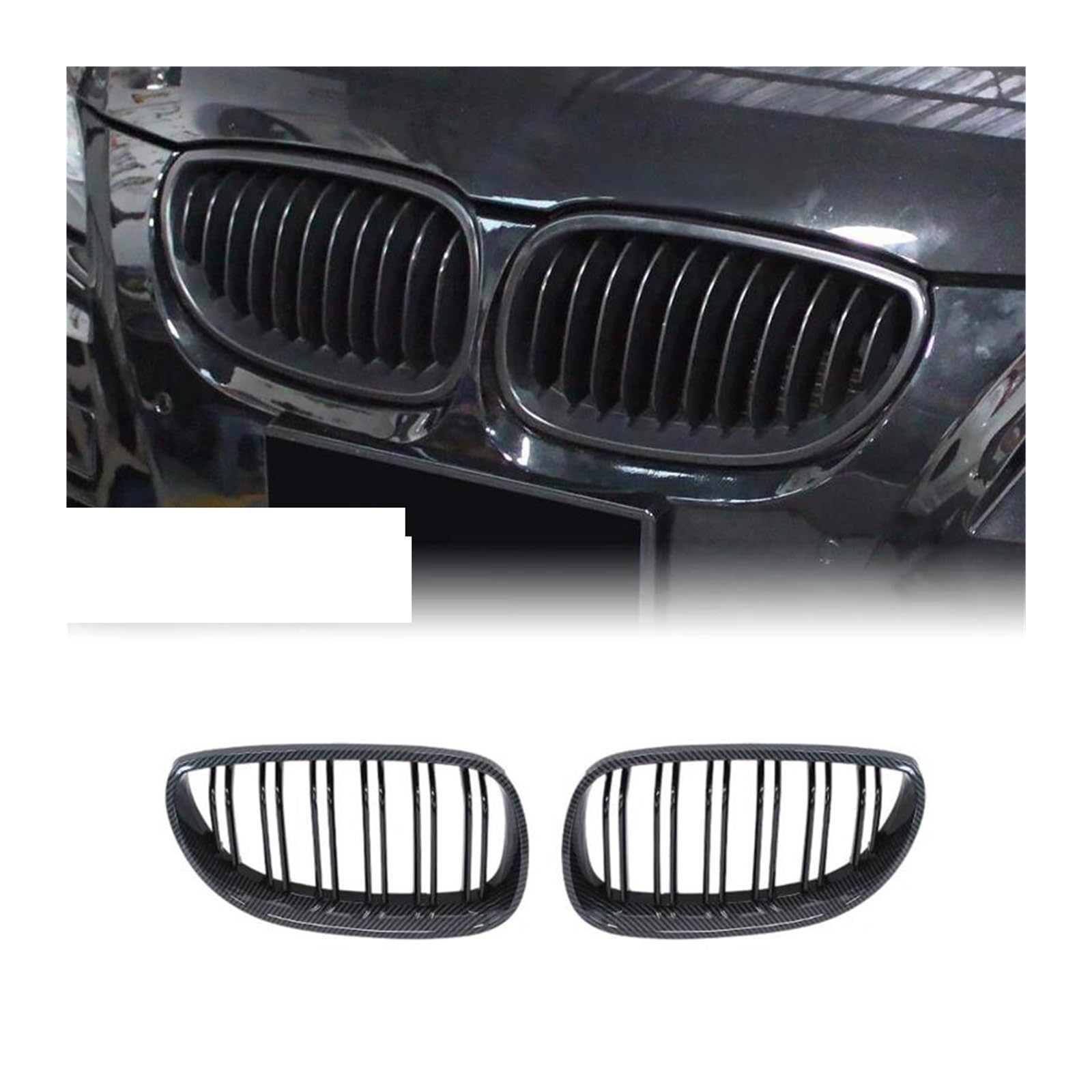 Kühlergrille Für E60 E61 5 Serie M5 525I 525Xi 528I 528Xi 530I 530Xi 2003-2009 Grill Vorne Niere Sport Gitter Haube Grill Kühlergrill(Double Line Carbon) von MALTAY