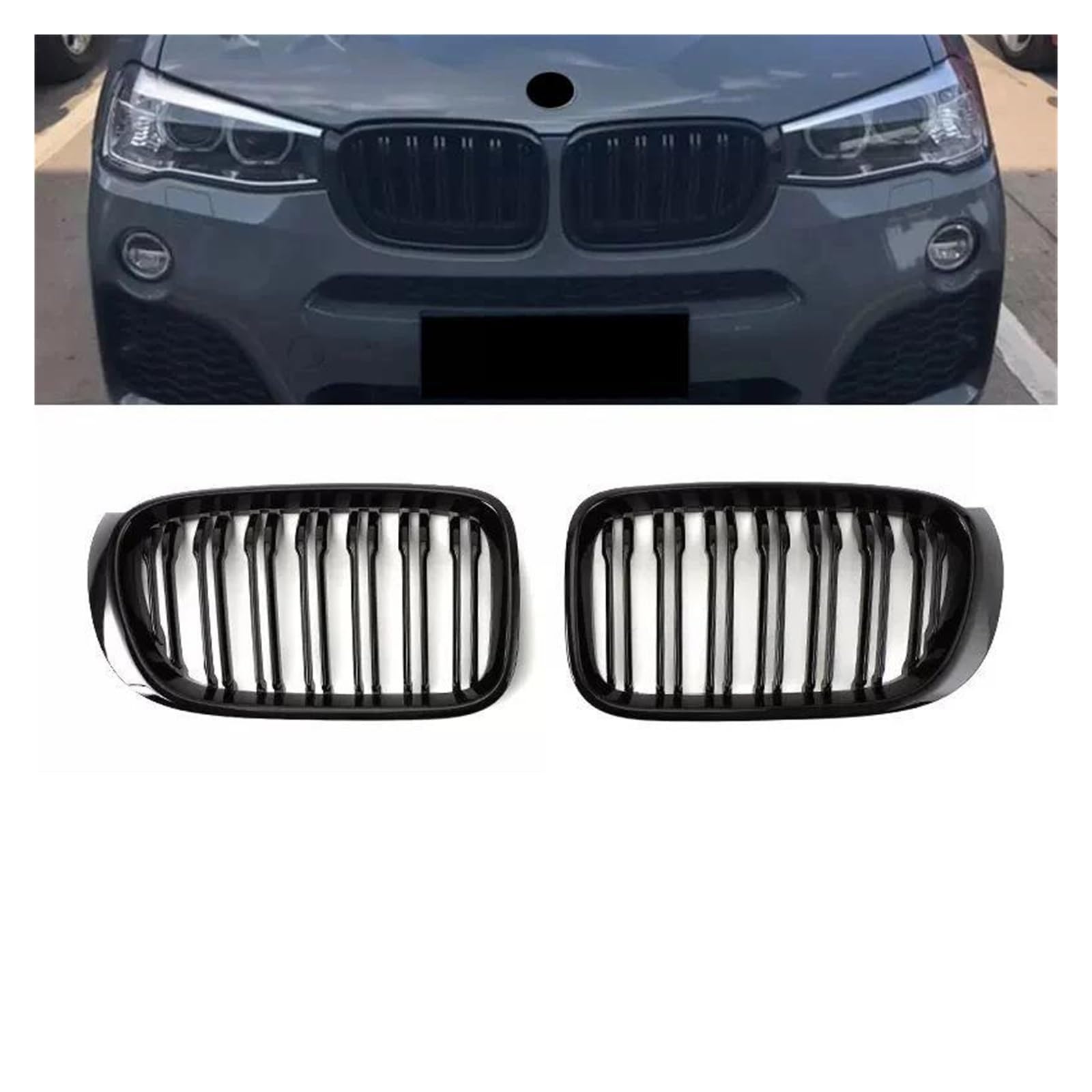 Kühlergrille Für F25 X3 2011-2014 X4 F26 14-18 Auto-Tuning-Teile Front Glanz Schwarz Sport Nieren Grill Diamant Grille Kühlergrill(14-18 GB Dual Slat) von MALTAY