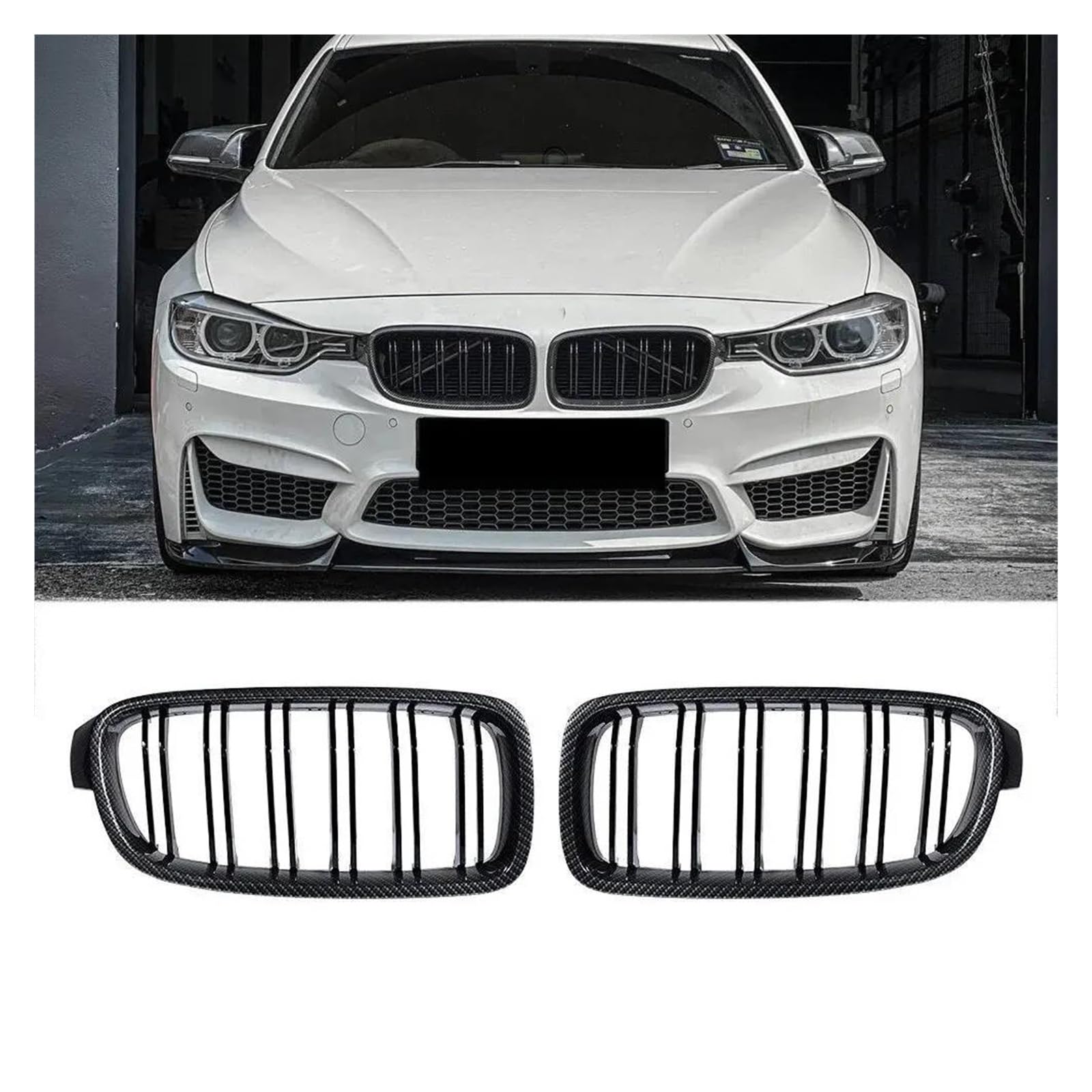 Kühlergrille Für F30 F31 F35 2012-2018 320i 325i 328i Autozubehör ABS Auto-Styling Niere Kühlergrill Dual Lamellengitter Kühlergrill(Carbon Look) von MALTAY