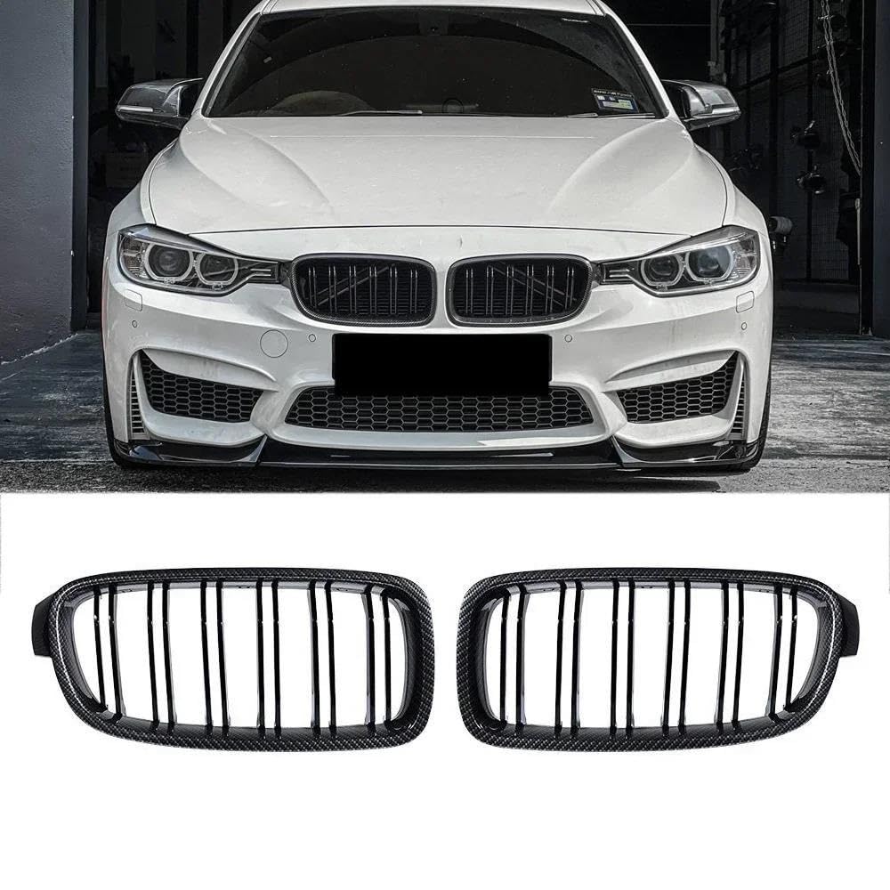 Kühlergrille Für F30 F31 F35 2012-2019 320i 325i 328i Autozubehör ABS Auto-Styling Niere Kühlergrill Dual Lamellengitter Kühlergrill(Carbon Look) von MALTAY