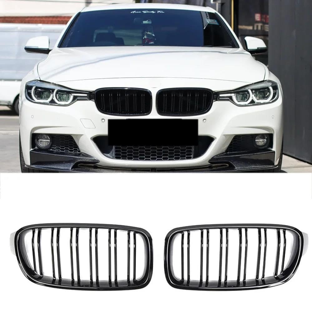 Kühlergrille Für F30 F31 F35 2012-2019 320i 325i 328i Autozubehör ABS Auto-Styling Niere Kühlergrill Dual Lamellengitter Kühlergrill(Glossy Black) von MALTAY