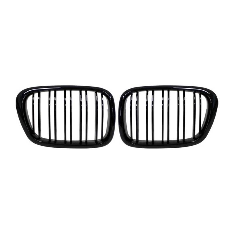 Kühlergrille Schwarz Glänzender Kühlergrill Für E39 5er-Serie 525 528 1999-2003 Auto-Fronthaubengrill Nierengitter Renngrill Zubehör Dual Line Kühlergrill(Gloss Black) von MALTAY