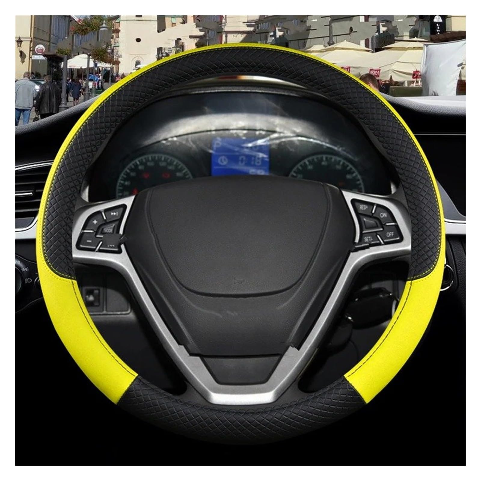 Lenkradbezug Für Chery Für Tiggo 7 Pro Plus Für Tiggo 8 Plus Für Tiggo Für 5X Pro Auto Lenkrad Abdeckung PU Leder rutschfeste Auto Zubehör Lenkradhülle Lenkradbezug(O Shape Yellow) von MALTAY