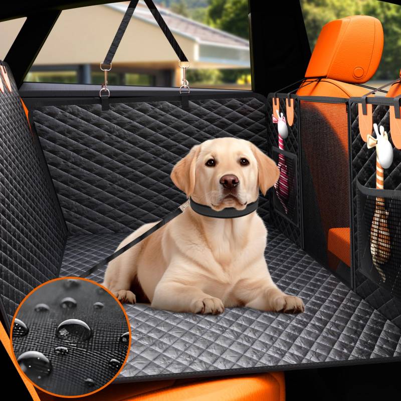 MALUX Hundedecke Auto Rückbank,Hunde Autositz mit mit Mesh Fenster und Aufbewahrungstasche,Harter Unterseite 135 * 63 cm,Wasserdicht Hund Auto Rücksitz für Alle PKWs Auto Auto/SUV/LKW, Schwarz von MALUX