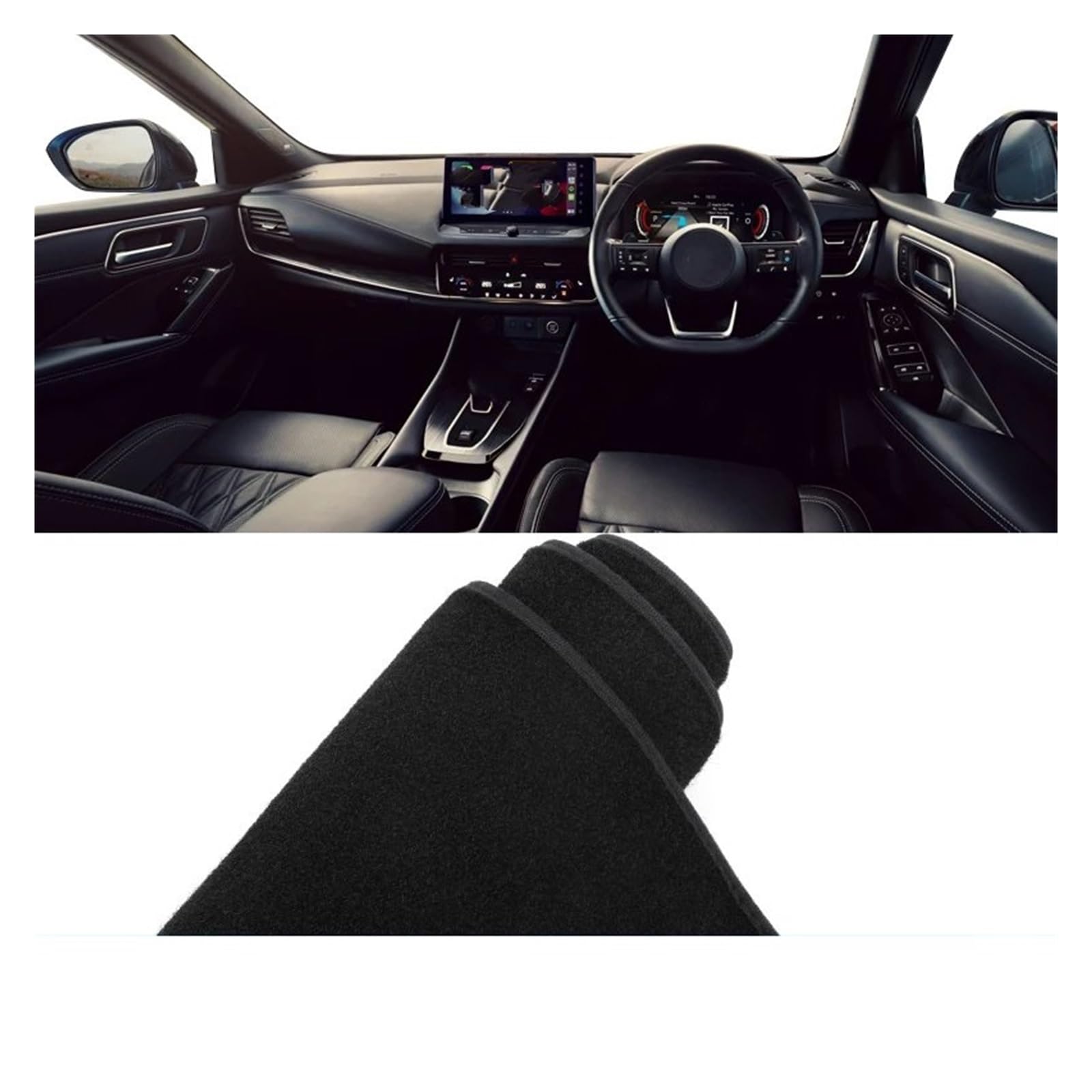 Für Nissan Für Qashqai 2021 2022 2023 2024 Auto Armaturenbrett Abdeckung Matte Instrument Teppiche rutschfeste Pad Dash Matte Sonnenschutz Matte(A Black Side RHD) von MAMEFVBB