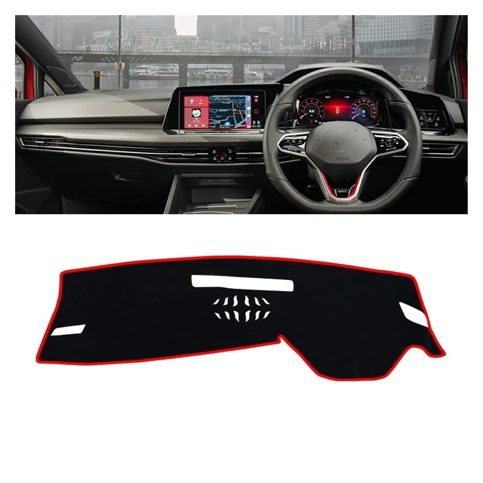 Für VW Für Golf 8 Für MK8 2020 2021 2022 2023 Auto Armaturenbrett Abdeckung Matte Instrument Teppiche rutschfeste Pad Dash Matte Sonnenschutz Matte(A Red Side RHD) von MAMEFVBB