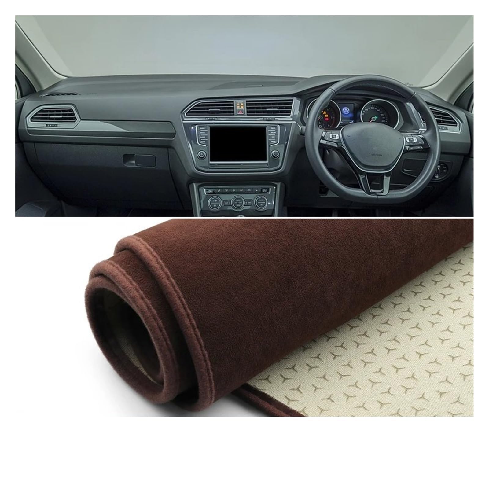 Für VW Für Tiguan Für MK2 2016 2017 2018 2019 2020 2021 2022 2023 Auto Armaturenbrett Abdeckung Matte Instrument Teppiche Dash Matte Sonnenschutz Matte(B Brown RHD) von MAMEFVBB