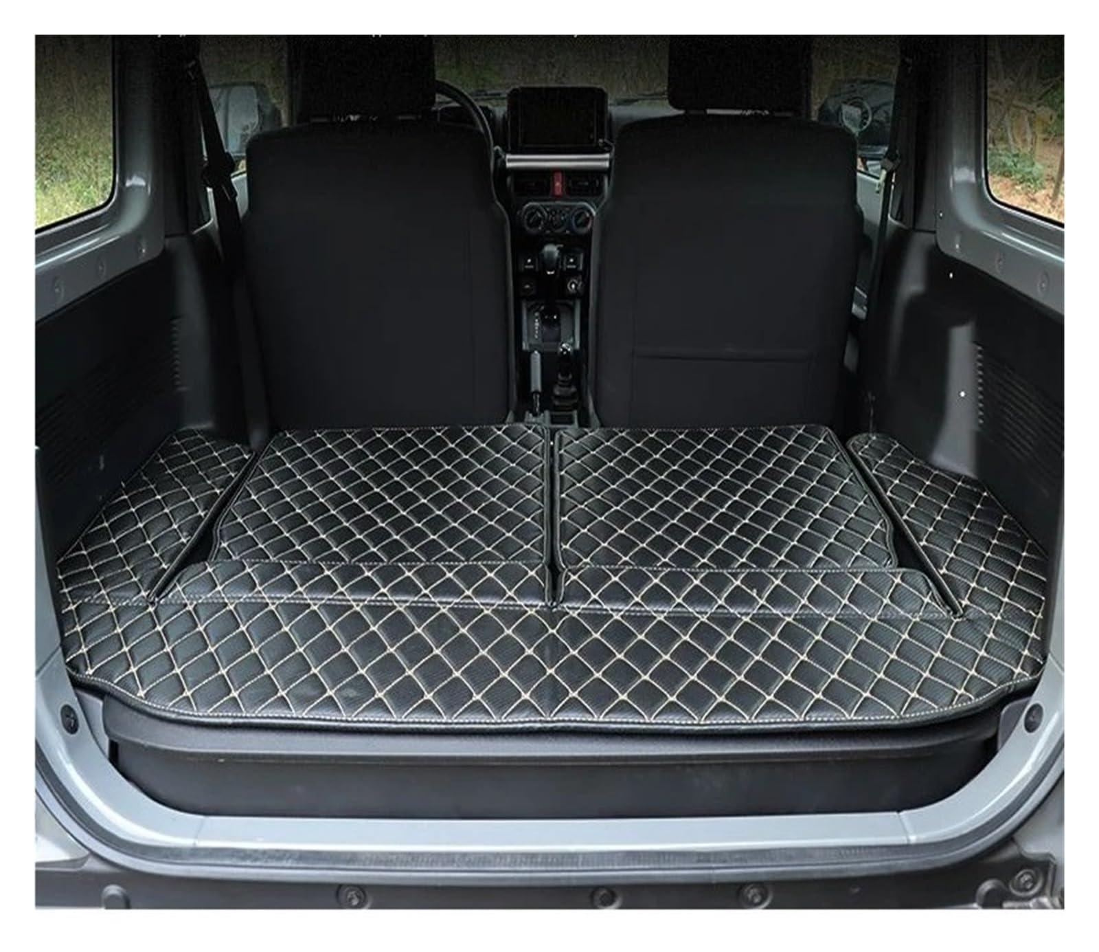 Kofferraumwanne Benutzerdefinierte Kofferraummatte JB74 Umbauteile Leder Für Cargo Liner Heckklappenpolster Zubehör Für Suzuki Für Jimny 2007–2025 Auto Kofferraummatte(Full Black Beige,2019-25) von MAMEFVBB