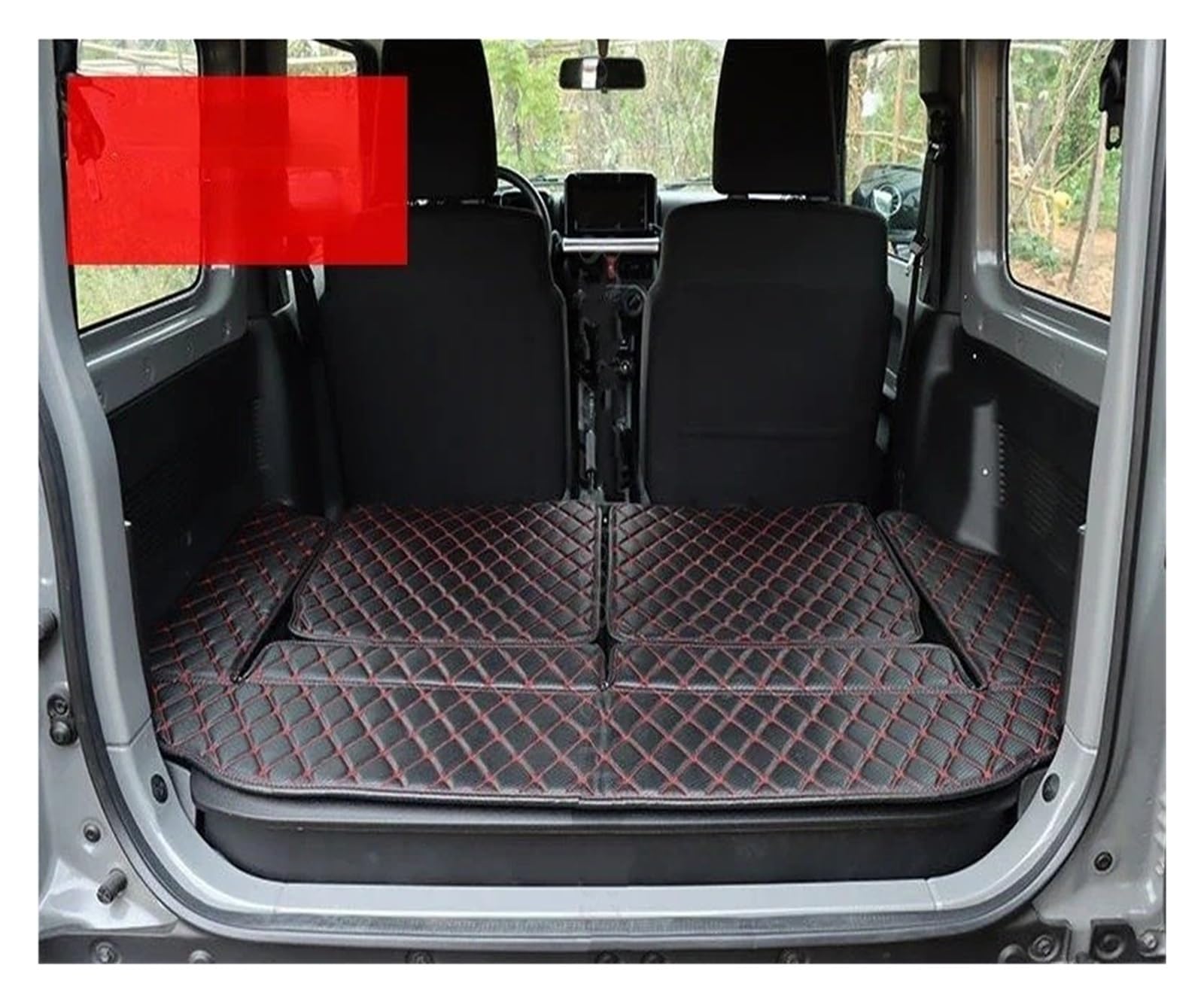 Kofferraumwanne Benutzerdefinierte Kofferraummatte JB74 Umbauteile Leder Für Cargo Liner Heckklappenpolster Zubehör Für Suzuki Für Jimny 2007–2025 Auto Kofferraummatte(Full Black Red,207-17) von MAMEFVBB