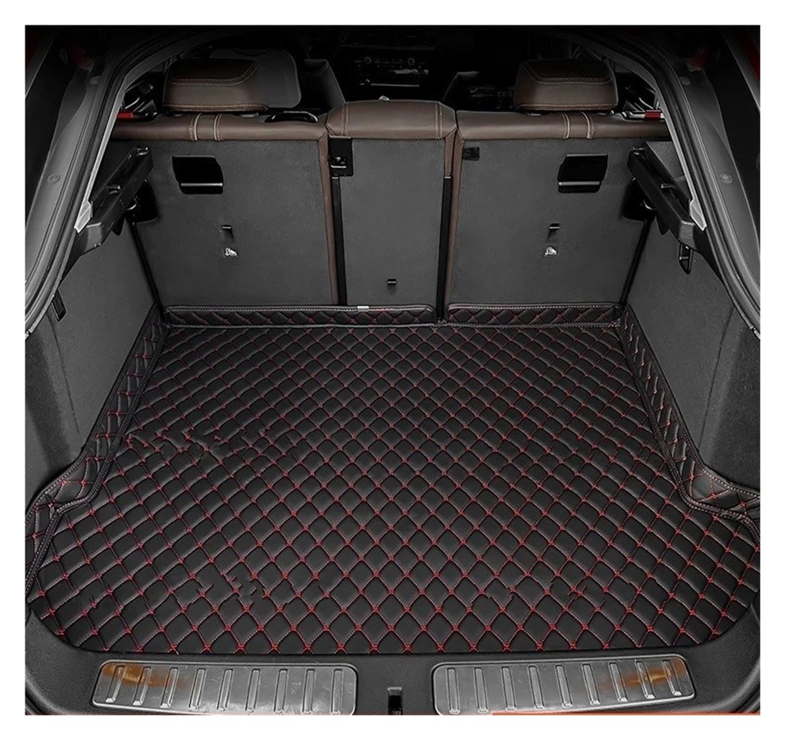 Kofferraumwanne Für Hyundai Für Santa Fe 5-Sitz 2013 2014 2015 2016 2017 2018 Auto Fußmatten Kofferraum Matte Fuß Pads Innen Zubehör Auto Kofferraummatte(Black-Red-1PC) von MAMEFVBB