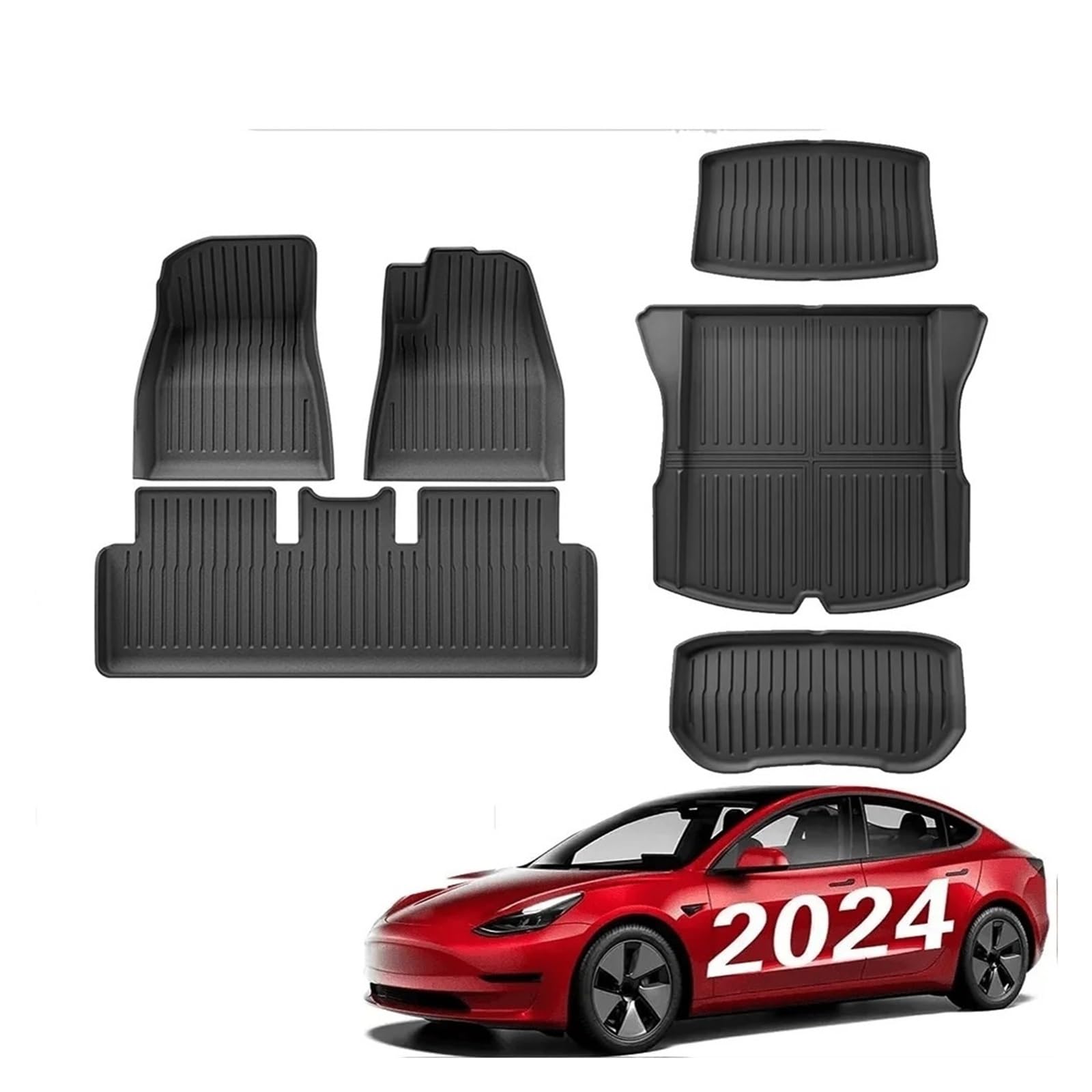 Kofferraumwanne Für Tesla Für Modell 3 Highland 2024 Fußmatten Alle Wetter Vorne Hinten Für Cargo Liner Matte wasserdichte Anti-Slip Matten Zubehör TPE Auto Kofferraummatte(6pcs RHD) von MAMEFVBB