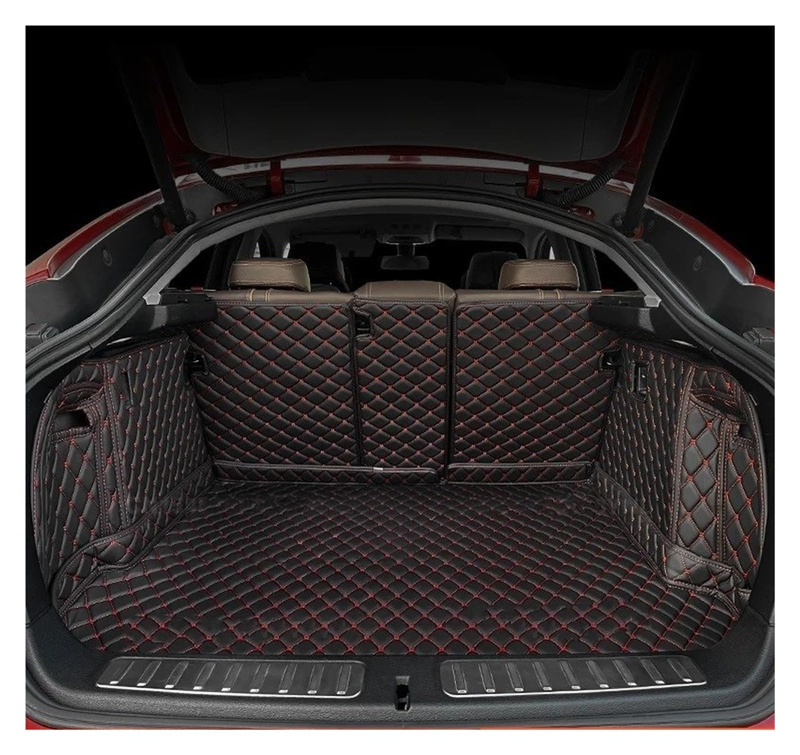 Kofferraumwanne Für X3 E83 2005 2006 2007 2008 2009 2010 Auto Fußmatten Kofferraum Matte Boot Teppich Innen Zubehör Auto Kofferraummatte(Black-Red-Trunk) von MAMEFVBB