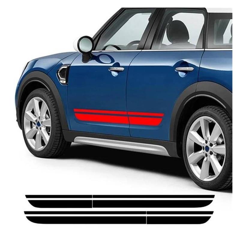 Seitenschürze Für Mini Für Cooper Für Countryman F60 Auto Haube Aufkleber Stamm Racing Sport Lange Haube Streifen Hinten Körper Kit Tür Seite Rock Splitter(Reflective red,Rückseite) von MAMEFVBB