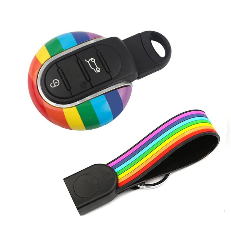 MANG JIANG Union Jack Design Funkschlüsselgehäuse für Mini Cooper KeyCase Cover F54 F55 F56 F60 Schlüsselanhänger 2014+, Regenbogen, Standard von MANG JIANG