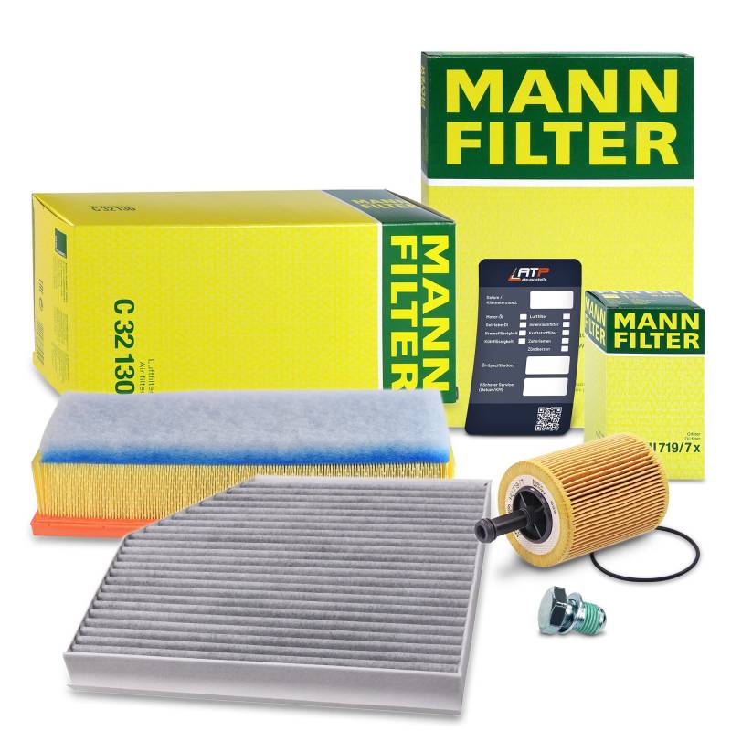 MANN-FILTER Inspektionspaket Filterset 1x Ölfilter, 1x Luftfilter, 1x Innenraumfilter, 1x Ölablassschraube mit Dichtring Kompatibel mit AUDI A4 B8 (8KH) (8K2) (8K5), A5 (8T3) (8F7) (8TA), Q5 (8RB) von MANN-FILTER