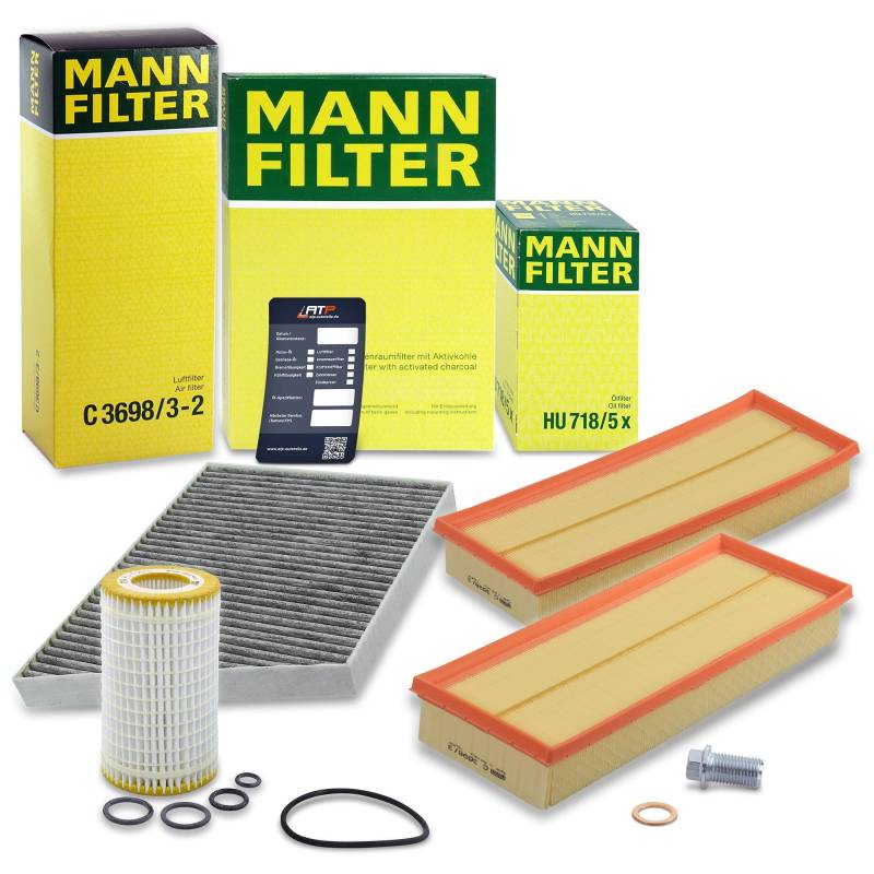 MANN-FILTER Inspektionspaket Filterset 1x Ölfilter, 2x Luftfilter, 1x Innenraumfilter (Aktivkohlefilter), 1x Ölablassschraube Kompatibel mit MERCEDES CLS (C219), E-Klasse (W211)(S211) von MANN-FILTER