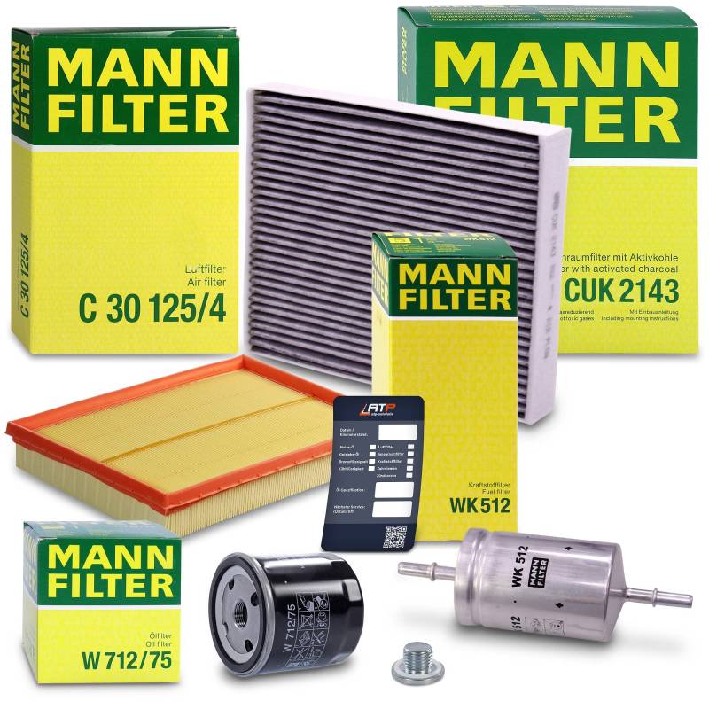 MANN-FILTER Inspektionspaket Filterset 1x Ölfilter, 1x Luftfilter, 1x Innenraumfilter (Aktivkohle), 1x Kraftstofffilter, 1x Ölablassschraube mit Dichtung Kompatibel mit OPEL MERIVA A (X03) von MANN-FILTER