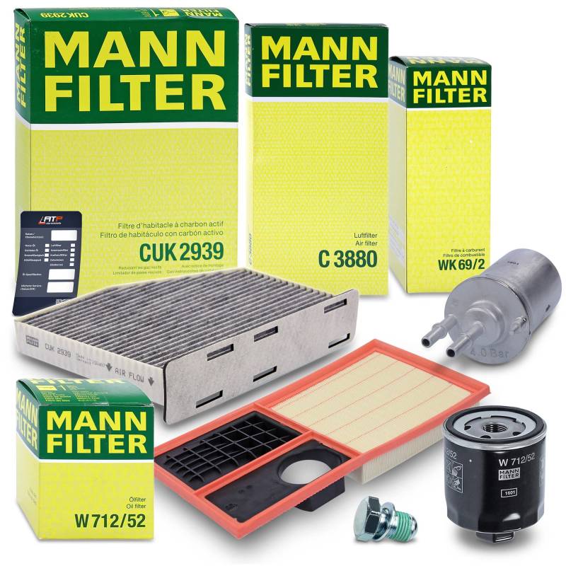 MANN-FILTER Filterset 1x Ölfilter, 1x Luftfilter, 1x Innenraumfilter (Aktivkohlefilter), 1x Kraftstofffilter Kompatibel mit SEAT ALTEA, LEON, SKODA OCTAVIA 2, VW CADDY, GOLF PLUS 5, GOLF 5, GOLF 6 von MANN-FILTER