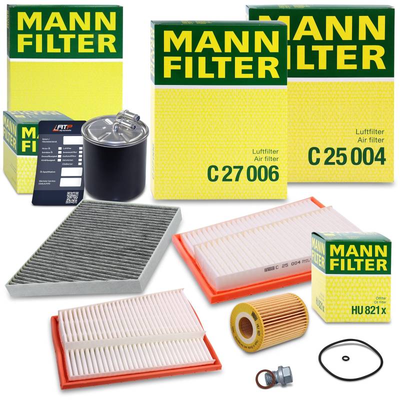 MANN-FILTER Inspektionspaket Filterset 1x Ölfilter, 2x Luftfilter, 1x Innenraumfilter (Aktivkohlefilter), 1x Kraftstofffilter Kompatibel mit MERCEDES-BENZ CLS (C219), E-Klasse (W211)(S211) von MANN-FILTER