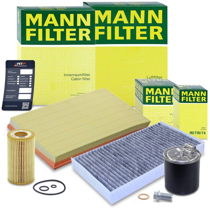 MANN-FILTER Inspektionspaket Filterset 1x Ölfilter, 1x Luftfilter, 1x Innenraumfilter (Aktivkohle), 1x Kraftstofffilter Kompatibel mit MERCEDES-BENZ VIANO (W639), VITO/MIXTO (W639) (W639) von MANN-FILTER