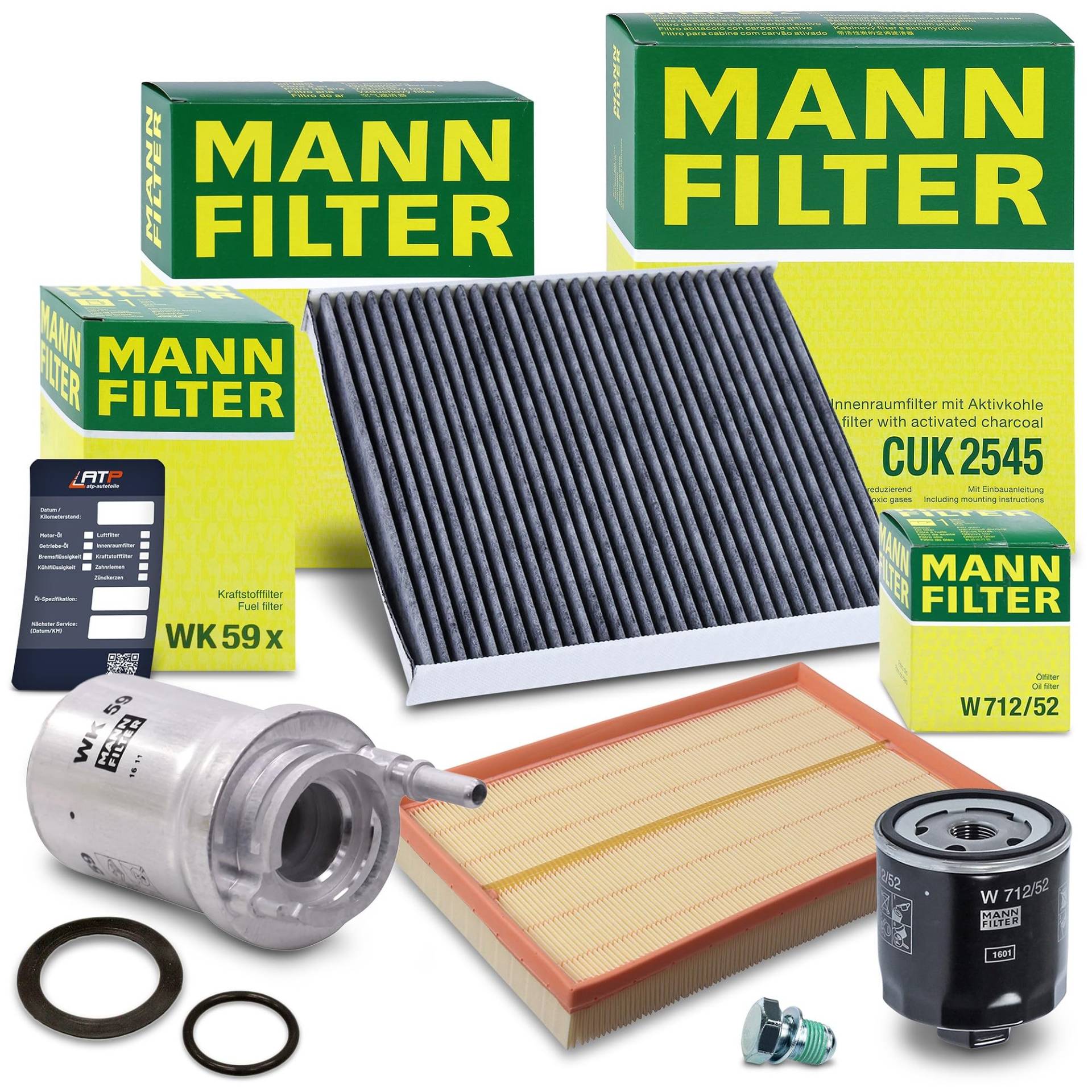 MANN-FILTER Inspektionspaket Filterset 1x Ölfilter, 1x Luftfilter, 1x Innenraumfilter (Aktivkohlefilter), 1x Kraftstofffilter, Kompatibel mit SEAT CORDOBA, IBIZA, SKODA FABIA 1, VW POLO von MANN-FILTER