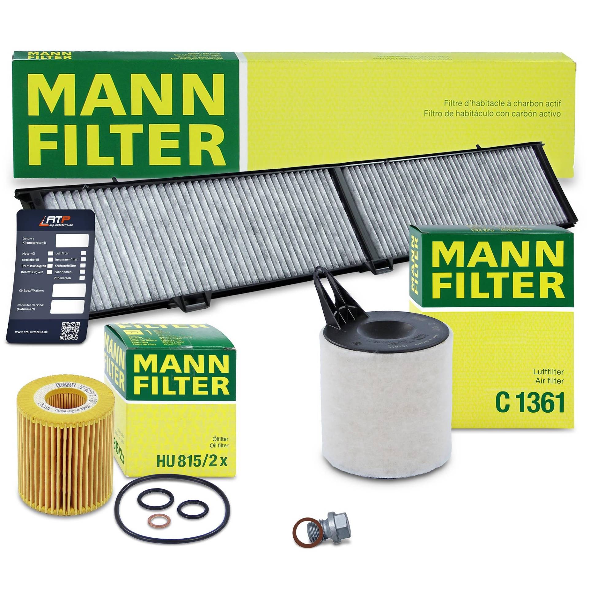 MANN-FILTER Inspektionspaket Filterset 1x Ölfilter, 1x Luftfilter, 1x Innenraumfilter (Aktivkohle), 1x Ölablassschraube Kompatibel mit BMW 1er (E81)(E87)(E88)(E82), 3er (E90)(E93)(E92)(E91), X1 (E84) von MANN-FILTER