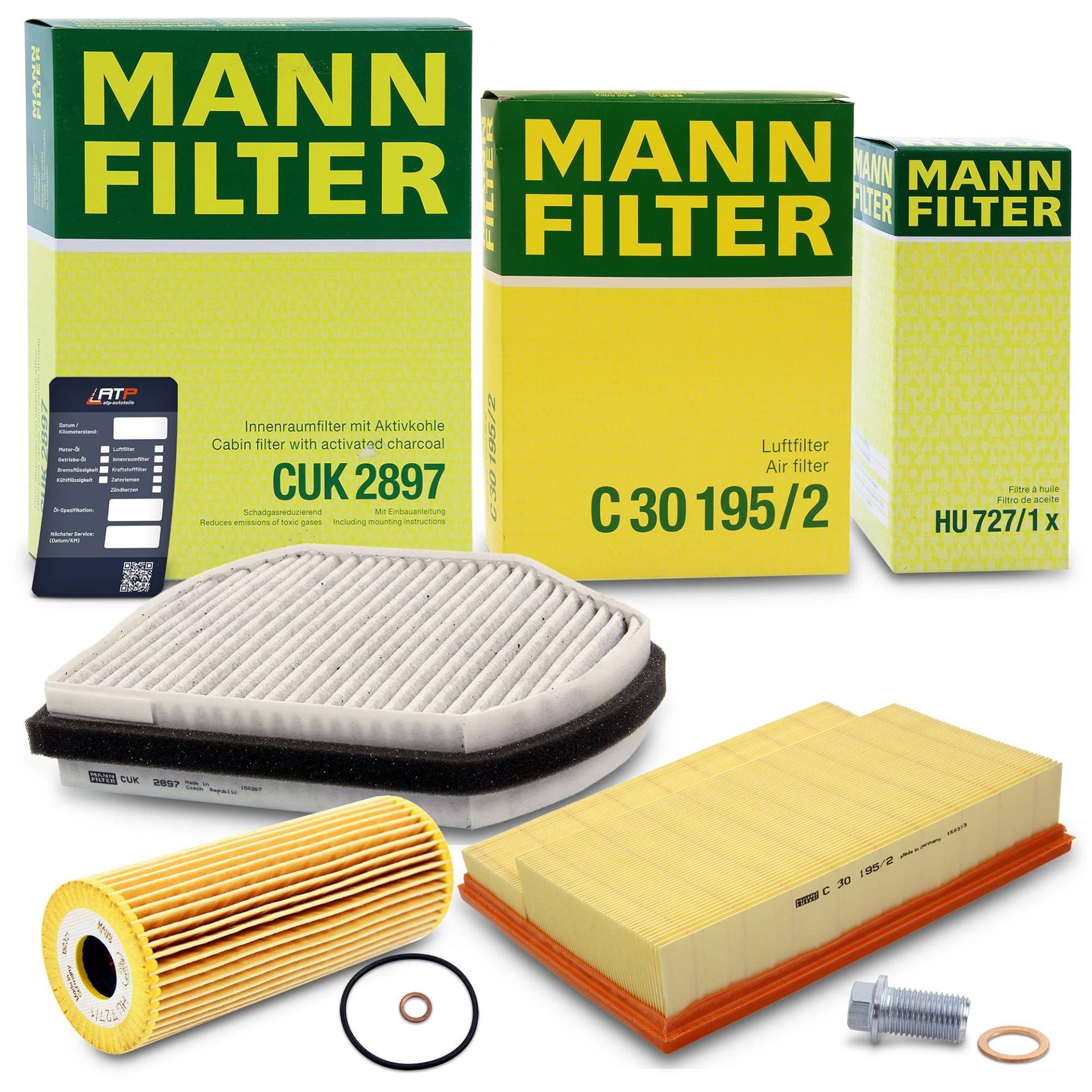 MANN-FILTER Inspektionspaket Filterset 1x Ölfilter, 1x Luftfilter, 1x Innenraumfilter (Aktivkohlefilter), Kompatibel mit MERCEDES C-Klasse (W202)(S202), CLK (C208)(A208) von MANN-FILTER