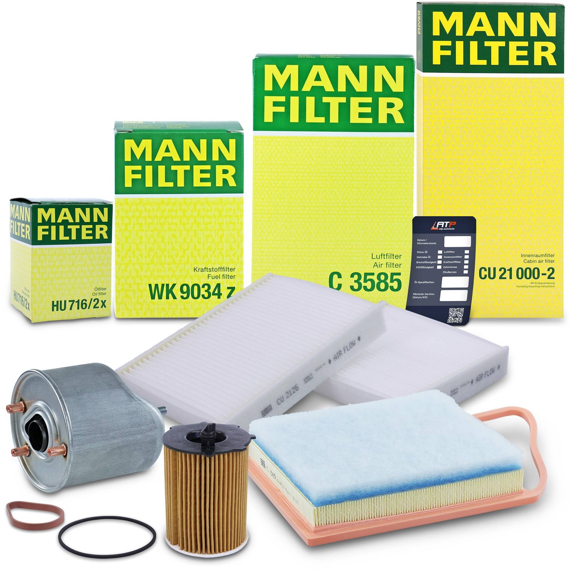 MANN-FILTER Inspektionspaket Filterset 1x Ölfilter, 1x Luftfilter, 2x Innenraumfilter, 1x Kraftstofffilter Kompatibel mit CITROËN C3, C4 CACTUS,DS3 (SA_), DS3 Cabriolet, PEUGEOT 2008 I (CU_), 207, 208 von MANN-FILTER