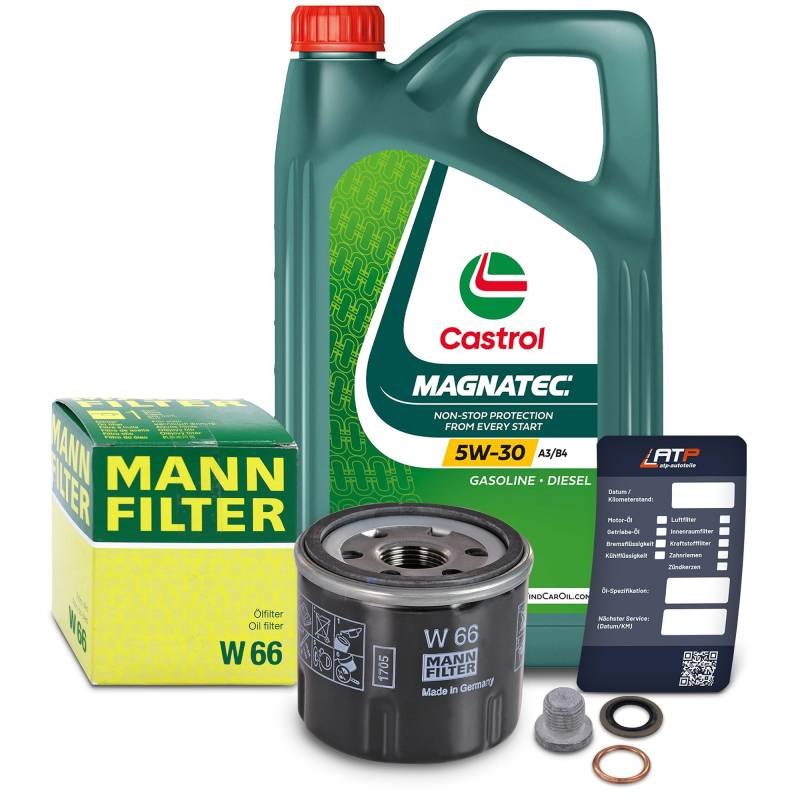 1x Ölwechsel Set - MANN-FILTER ÖLFILTER + 5 L CASTROL MAGNATEC STOP-START 5W-30 A3/B4 von MANN-FILTER