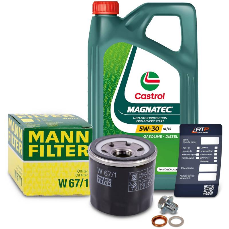 1x Ölwechsel Set - MANN-FILTER ÖLFILTER + 5 L CASTROL MAGNATEC STOP-START 5W-30 A3/B4 von MANN-FILTER