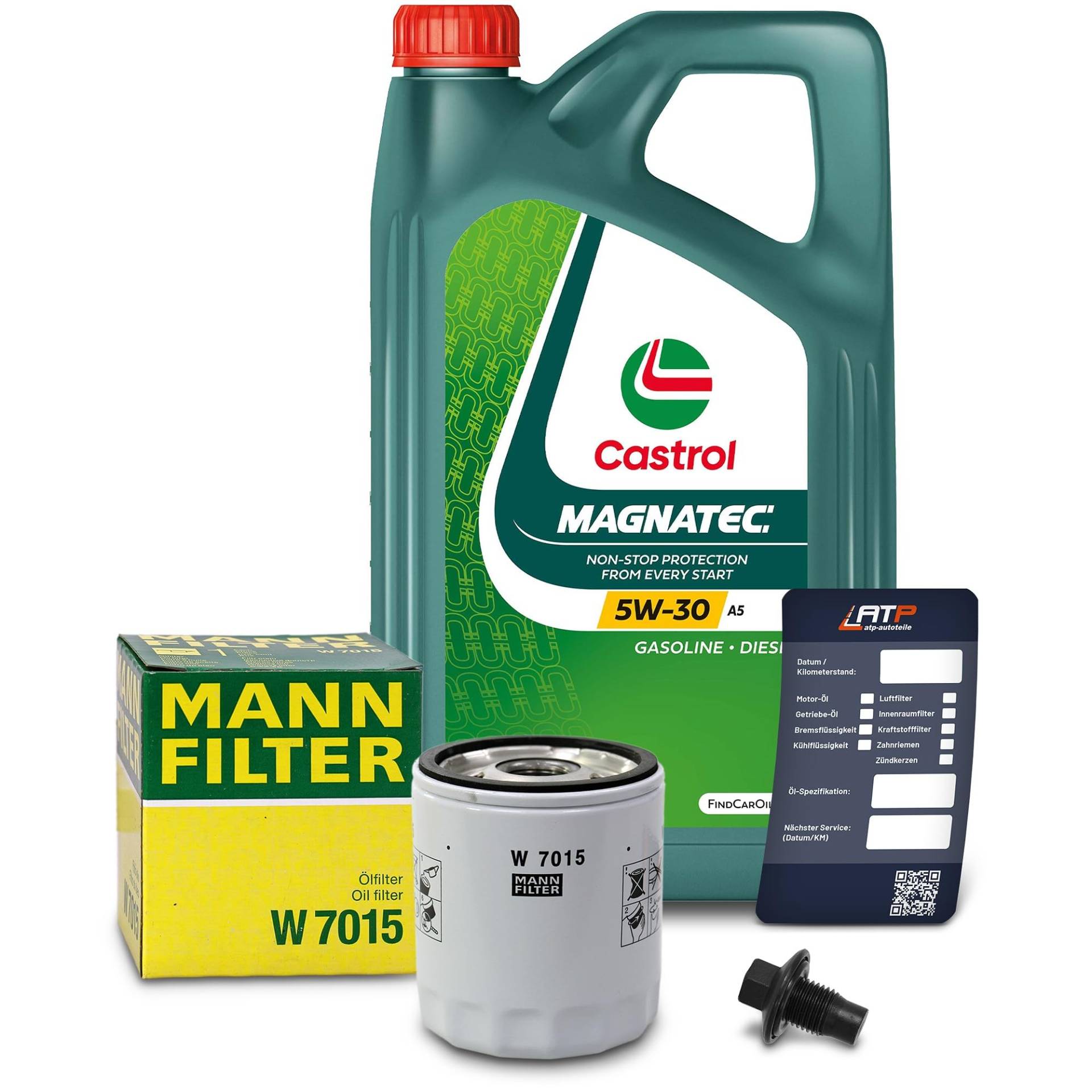 1x Ölwechsel Set - MANN-FILTER ÖLFILTER + 5 L CASTROL MAGNATEC STOP-START 5W-30 A5 von MANN-FILTER