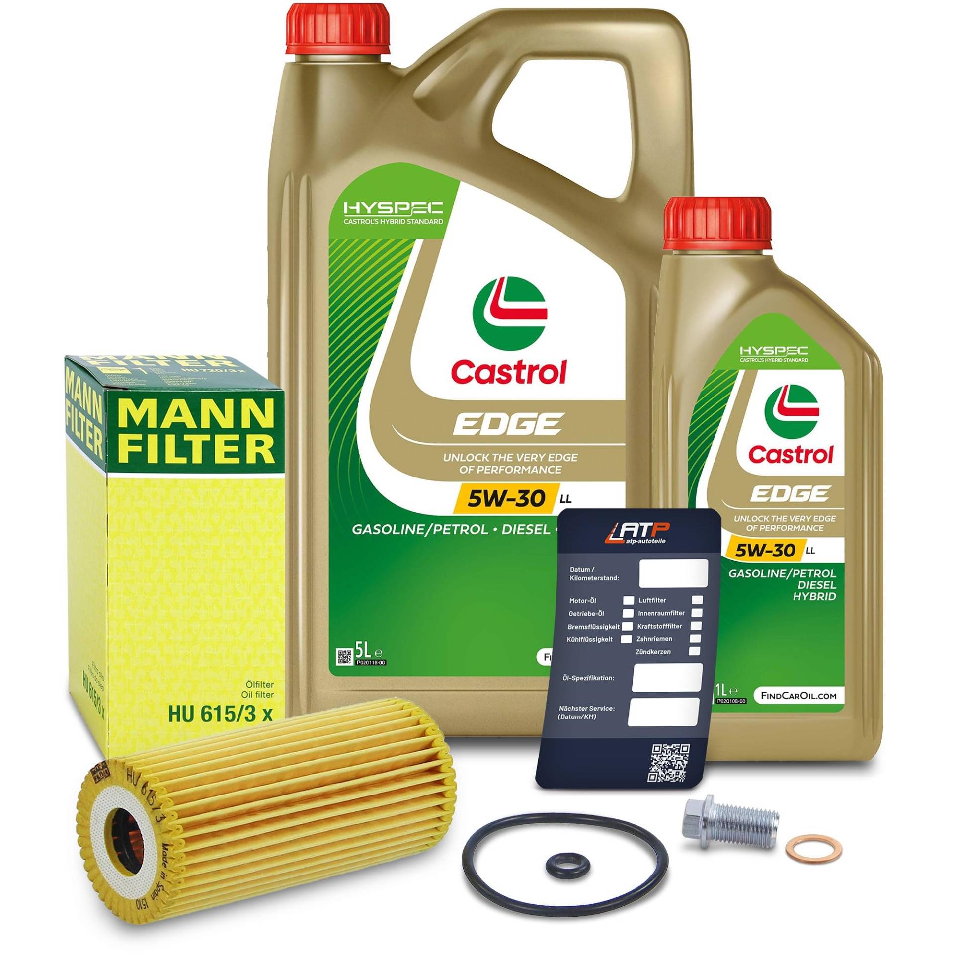 1x Ölwechsel Set - MANN-FILTER ÖLFILTER + 6 L CASTROL EDGE TITANIUM FST 5W-30 LL von MANN-FILTER