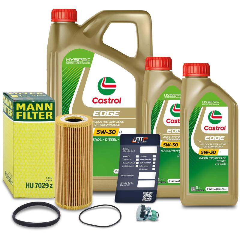 1x Ölwechsel Set - MANN-FILTER ÖLFILTER + 7 L CASTROL EDGE TITANIUM FST 5W-30 LL von MANN-FILTER