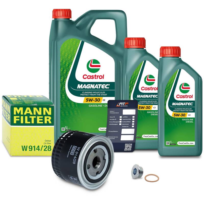 1x Ölwechsel Set - MANN-FILTER ÖLFILTER + 7 L CASTROL MAGNATEC STOP-START 5W-30 C2 von MANN-FILTER