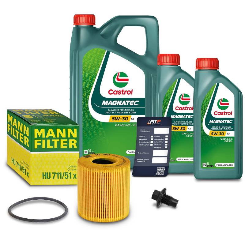 1x Ölwechsel Set - MANN-FILTER ÖLFILTER + 7 L CASTROL MAGNATEC STOP-START 5W-30 C2 von MANN-FILTER