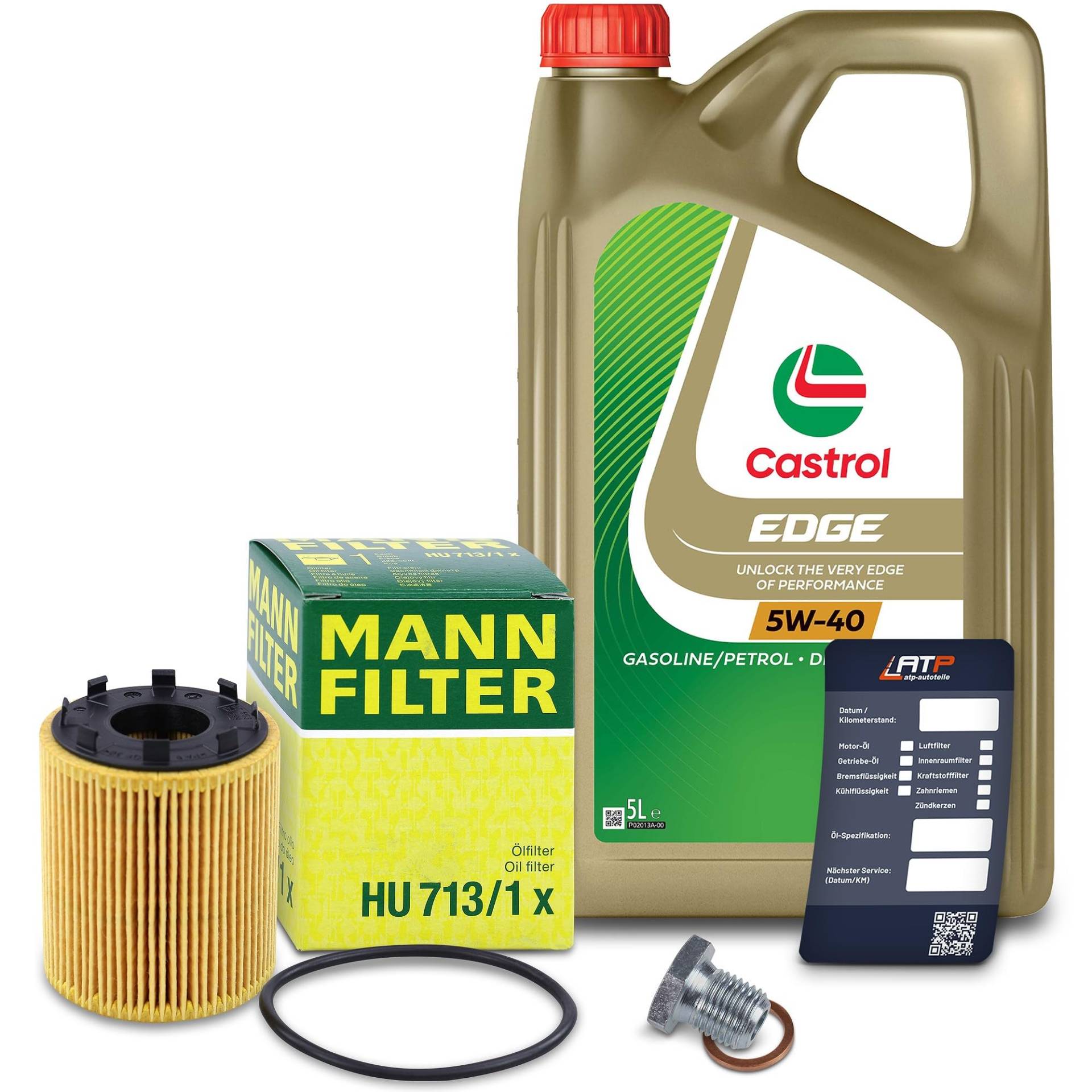 1x Ölwechsel Set - MANN ÖLFILTER + 5 L CASTROL EDGE FST 5W-40 von MANN-FILTER