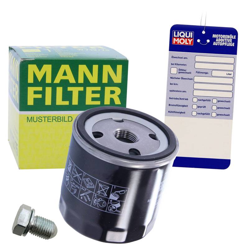 1x Ölwechsel Set - MANN ÖLFILTER + Ölablass-Schraube + Ölwechsel-Anhänger von MANN-FILTER