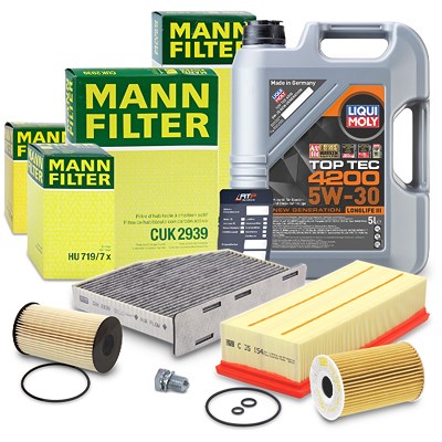 Mann-filter Inspektionspaket B + 5l 5W-30 Motoröl für Audi, Seat, Skoda, VW von MANN-FILTER