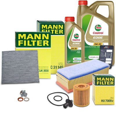 Mann-filter Inspektionspaket SET A + 6L CASTROL EGDE 5W-30 C3 Motoröl für Toyota von MANN-FILTER