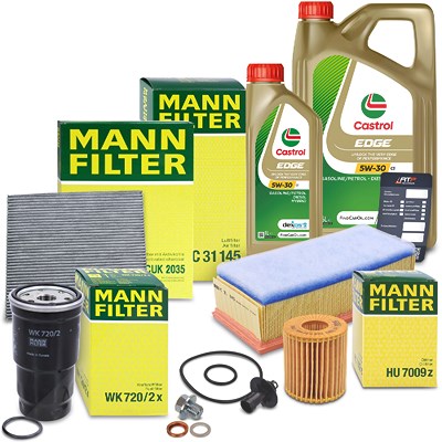 Mann-filter Inspektionspaket SET B + 6L CASTROL EGDE 5W-30 C3 Motoröl für Toyota von MANN-FILTER