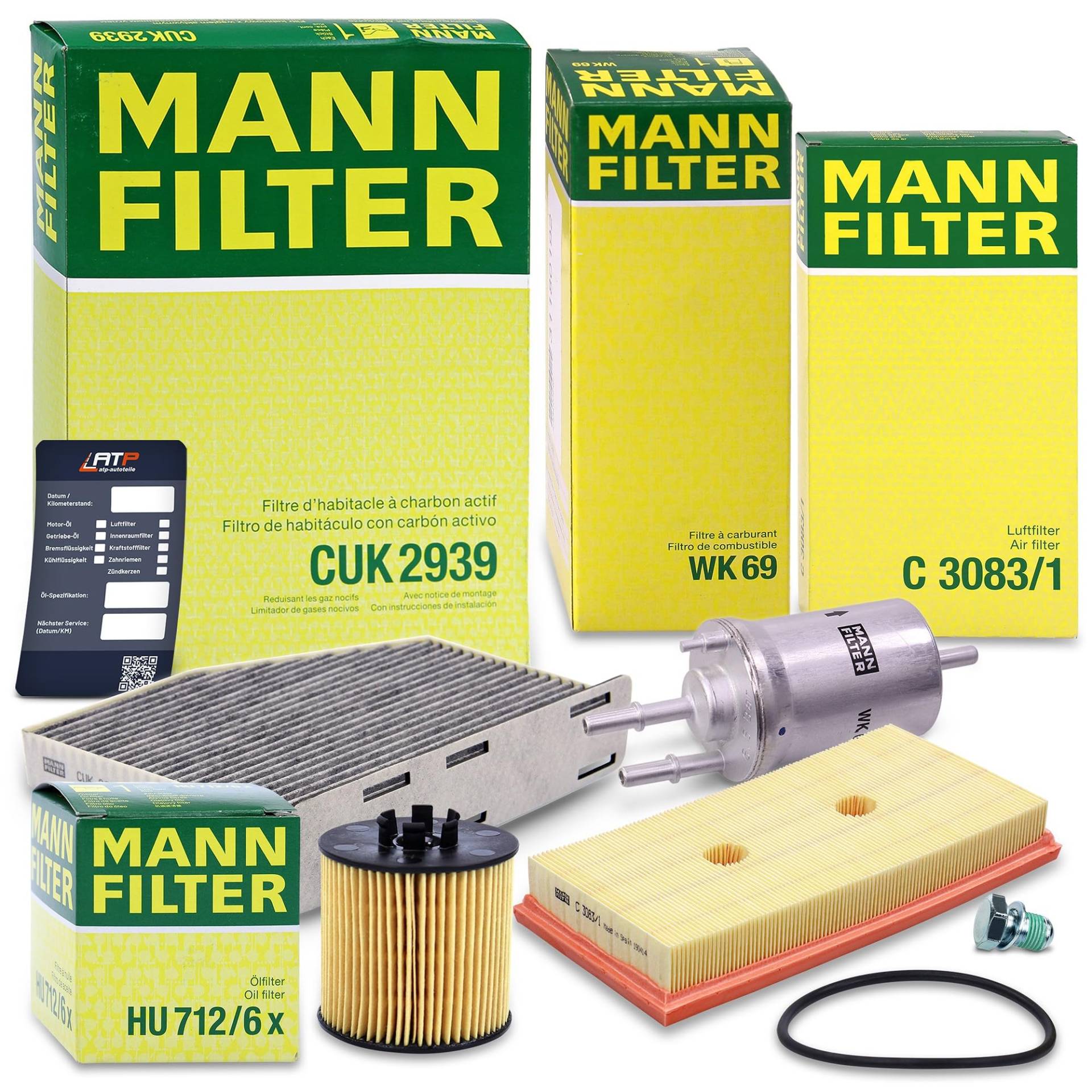 MANN-FILTER Filterset 1x Ölfilter, 1x Luftfilter, 1x Innenraumfilter (Aktivkohlefilter), 1x Kraftstofffilter, Kompatibel mit AUDI A3, SKODA OCTAVIA 2, VW EOS, GOLF PLUS 5, GOLF 5, JETTA, TOURAN, von MANN-FILTER