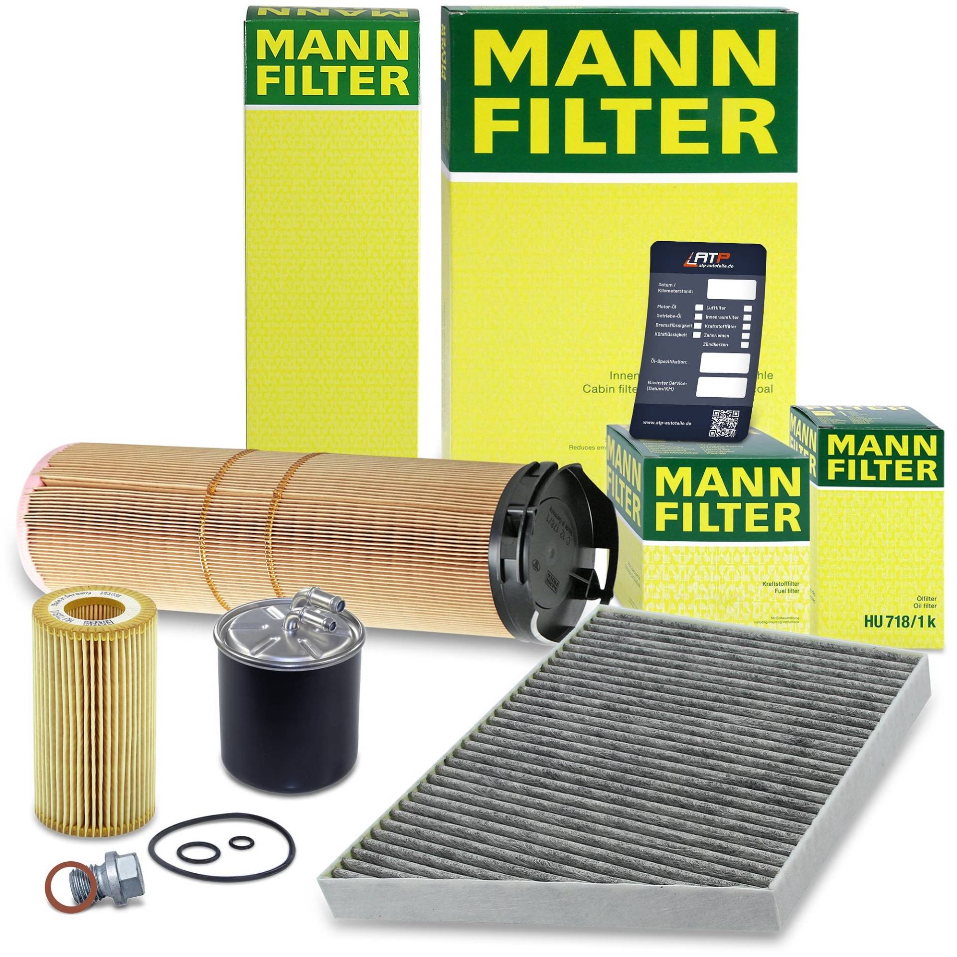 MANN-FILTER Inspektionspaket Filterset 1x Ölfilter, 1x Kraftstofffilter, 1x Luftfilter, 1x Innenraumfilter (Aktivkohlefilter) Kompatibel mit MERCEDES E-Klasse (W211) (S211) von MANN-FILTER