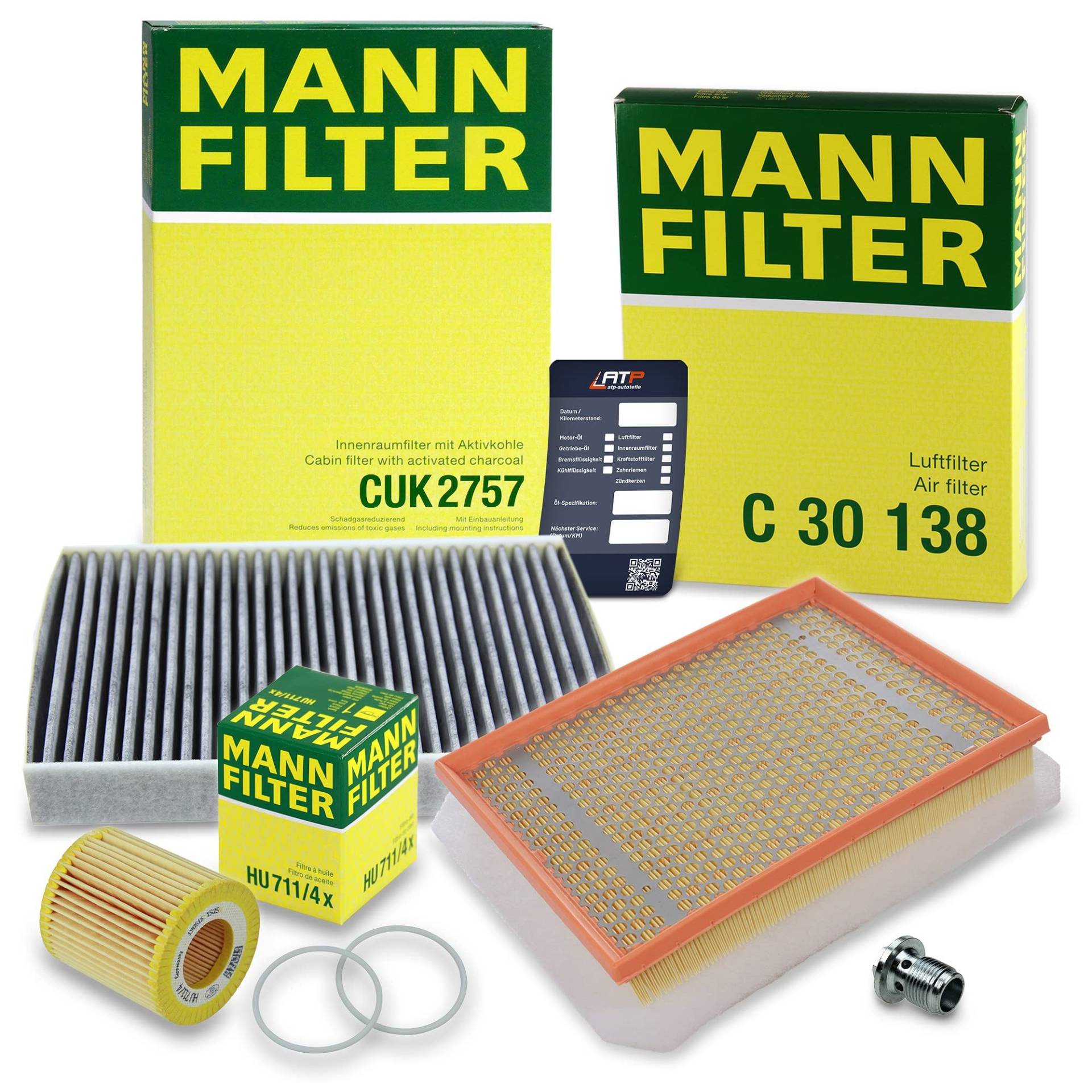 MANN-FILTER Inspektionspaket Filterset 1x Ölfilter, 1x Luftfilter, 1x Innenraumfilter (Aktivkohlefilter), 1x Ölablassschraube mit Dichtring Kompatibel mit OPEL ZAFIRA/ZAFIRA FAMILY B (A05) von MANN-FILTER