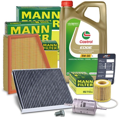 Mann-filter Inspektionspaket B + 5 L CASTROL EDGE FST 5W-30 LL für VW von MANN-FILTER